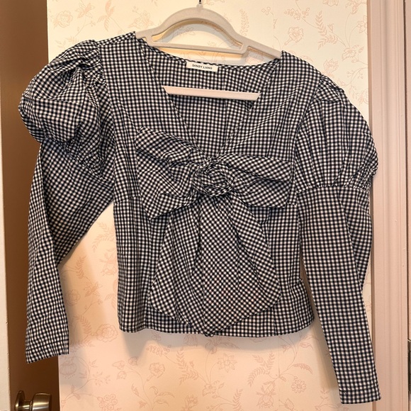 Sandy Liang Black and White Puff Sleeve Blouse with Sailor Collar